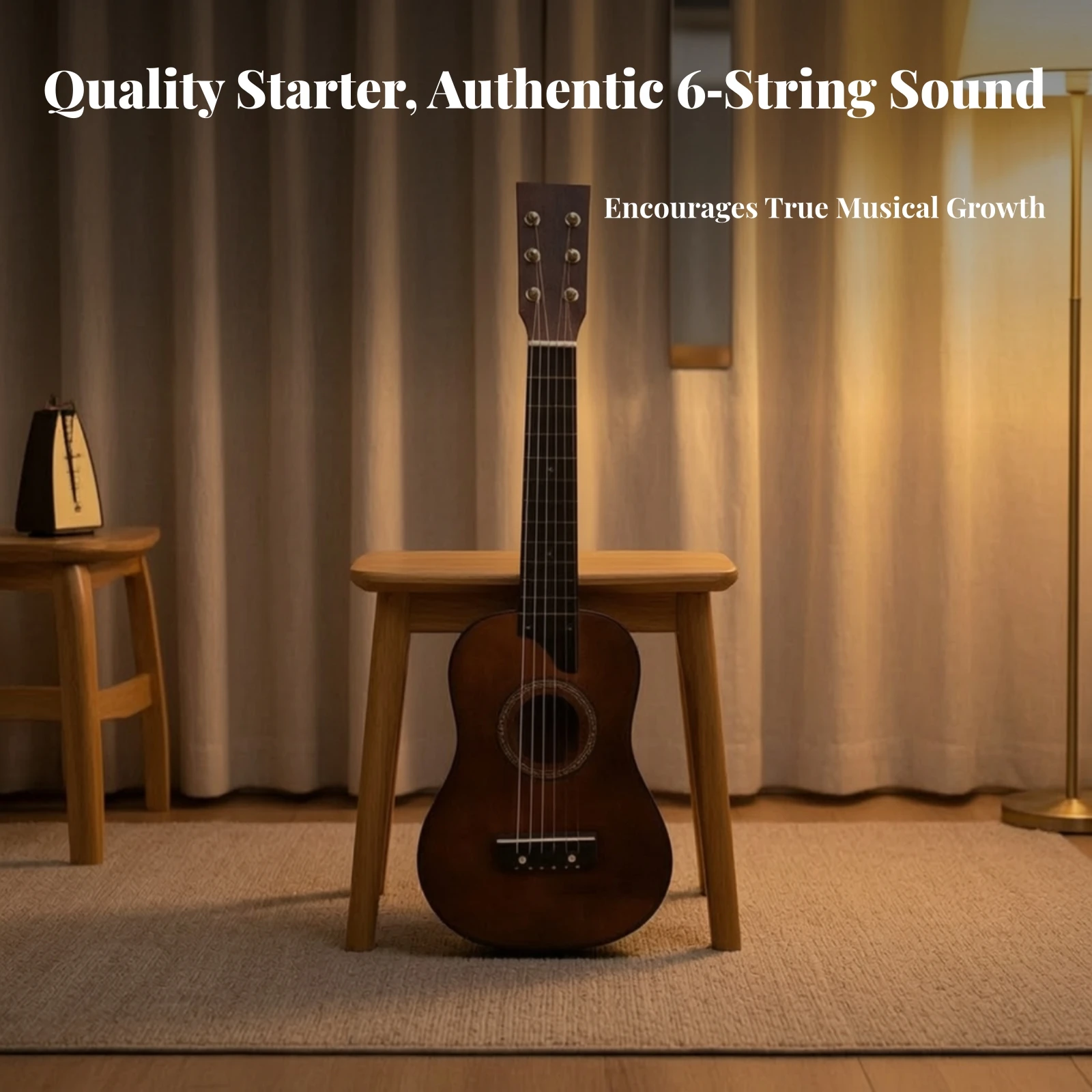Small Guitar Lightweight 6-String Guitar Stringed Instrument Natural Sturdy for Beginners, Home Practice, Music Lessons