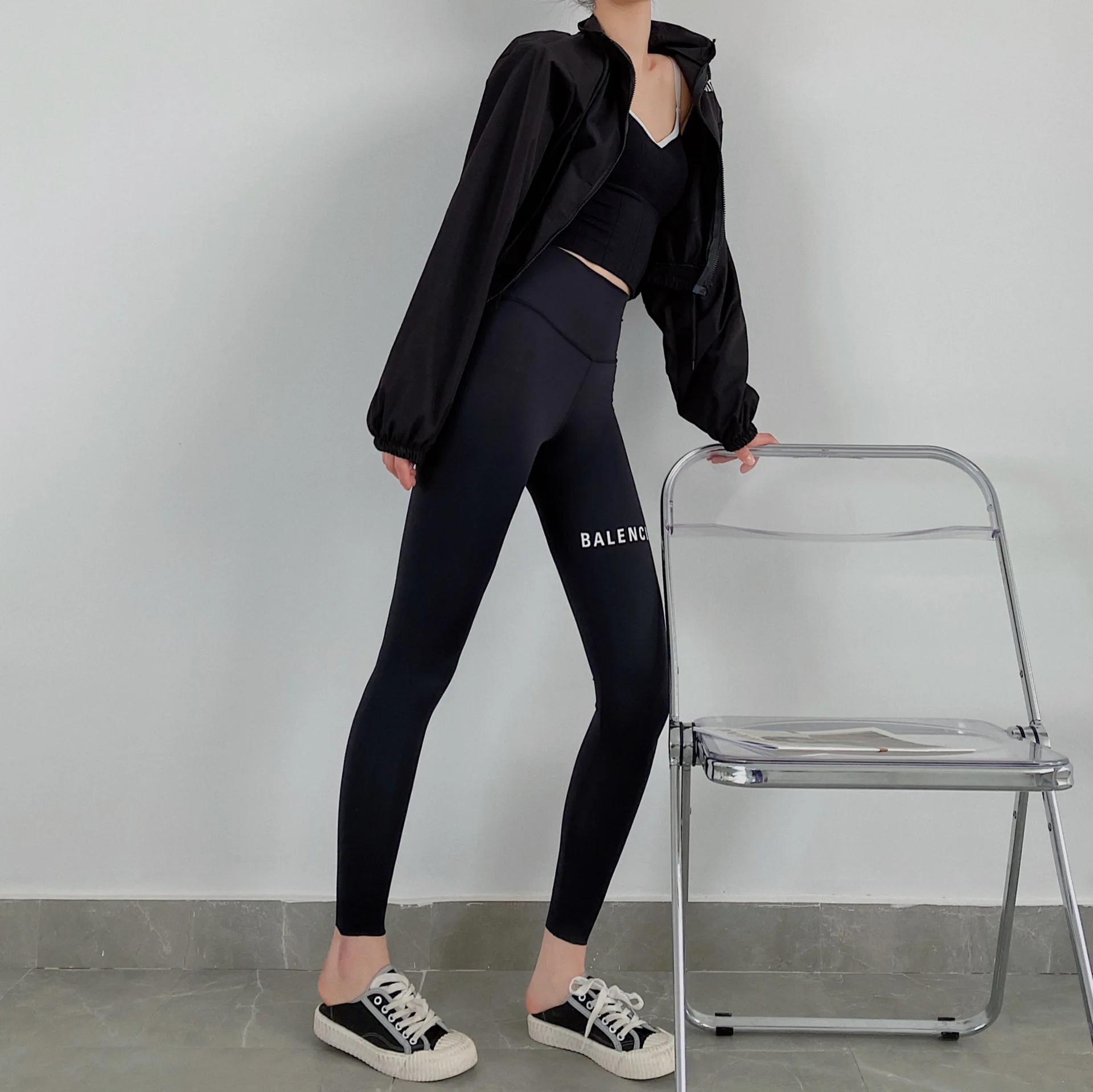 Autumn Fashion Concise Letter Print Light Fleece Women's Cropped Pants Stretch Slimming Tight Hottie Sexy Sports Leggings