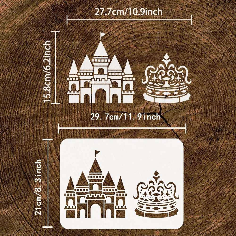 Castle Border Stencil 8.3x11.7inch Reusable King Queen Crown Drawing Stencil Castle and Crown Pattern Painting Template Dream