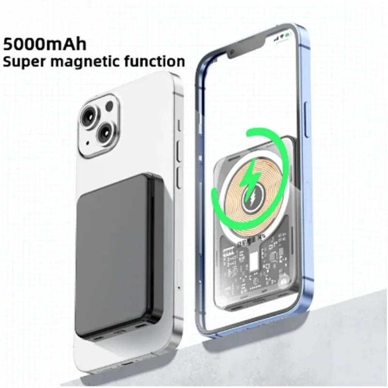 10000mAh Transparent Magnetic Wireless Power Bank Fast Charging External Auxiliary Batteryfor Samsung iPhone Xiaomi