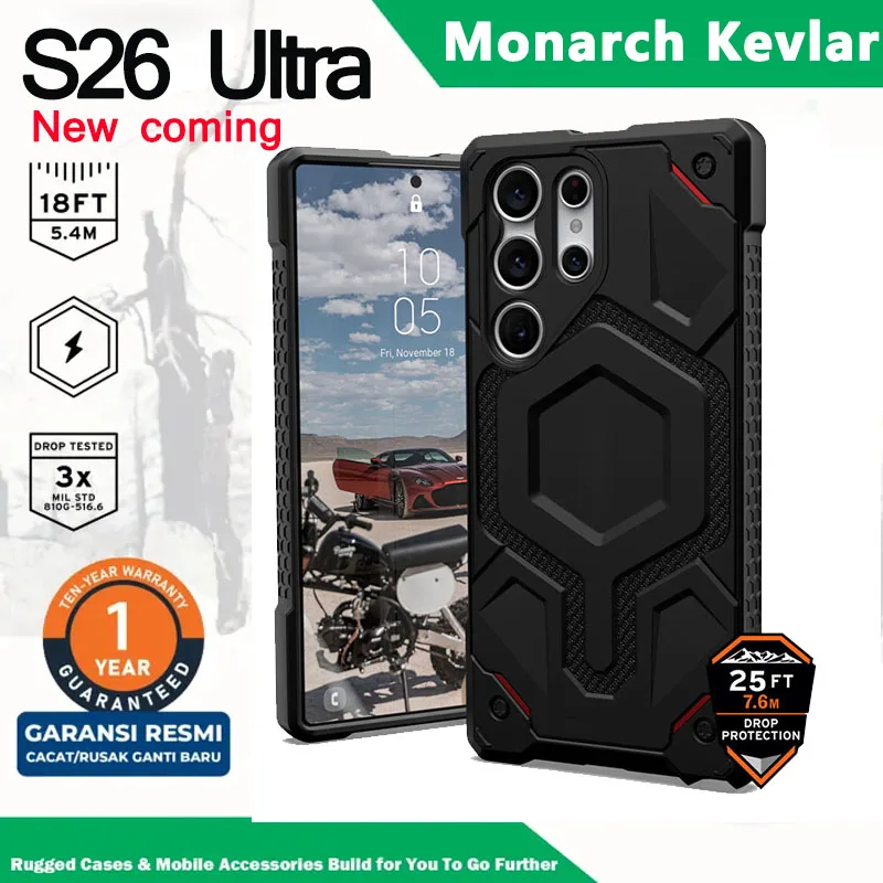 Shockproof Monarch Magnetic Case for Samsung Galaxy S26 Ultra S25 S23 S24 Plus Rugged Kevlar Ua-g for Magsafe Protective Cover