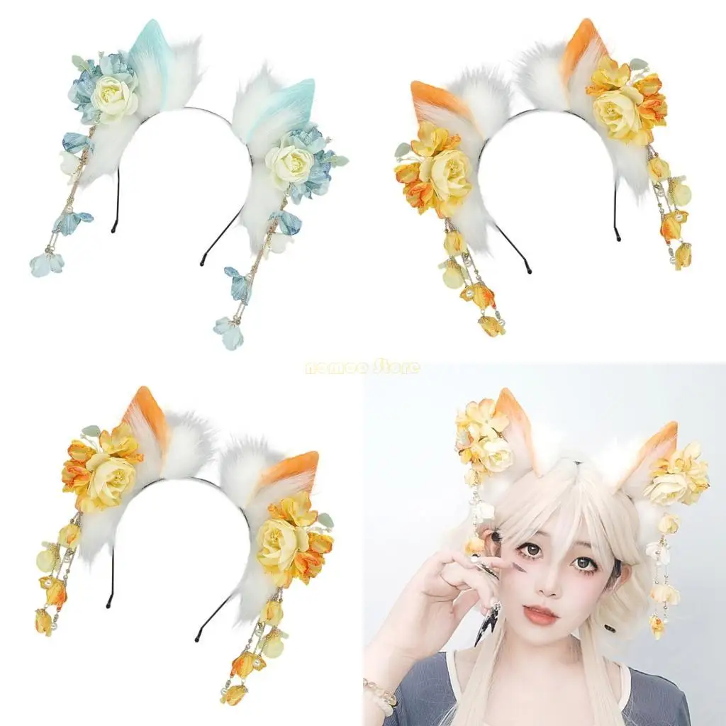 

31BF Elastic Headbands With Soft Cats Wolf Ears For Anime Costume Anime Styling Hair Accessory Comforrable Hairband