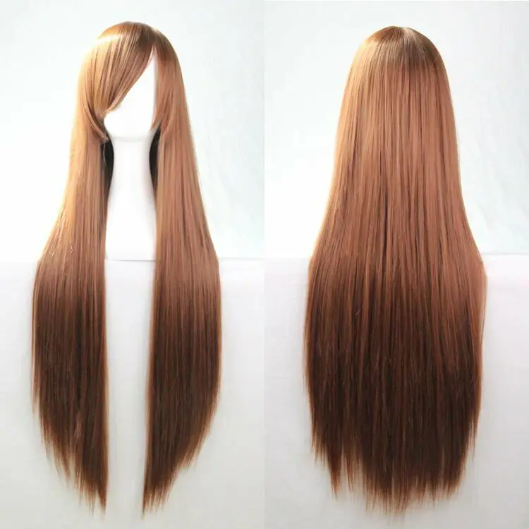 Pelucas largas y elegantes para mujer, pelo completo con flequillo lateral, disfraz de Cosplay, 80cm, nuevo