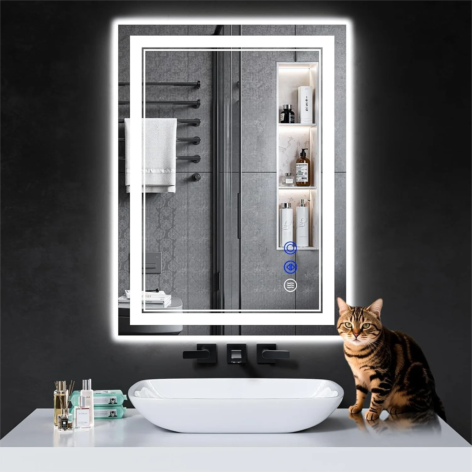 

30x22 LED Bathroom Mirror with Anti-Fog Stepless Dimmable Lights and 3 Color Modes