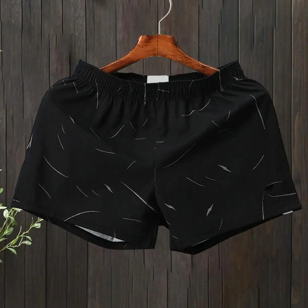 Men Homewear Shorts Boxers Elastic Waist Solid Color Soft Breathable Mid Waist Loose Underpants Sleep Bedroom Shorts