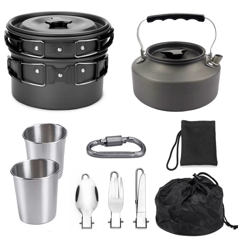 

Camping Cookware Set, Folding Pot, Teapot Combination, Outdoor Kitchen Set, Camping Supplies, 2-3 People