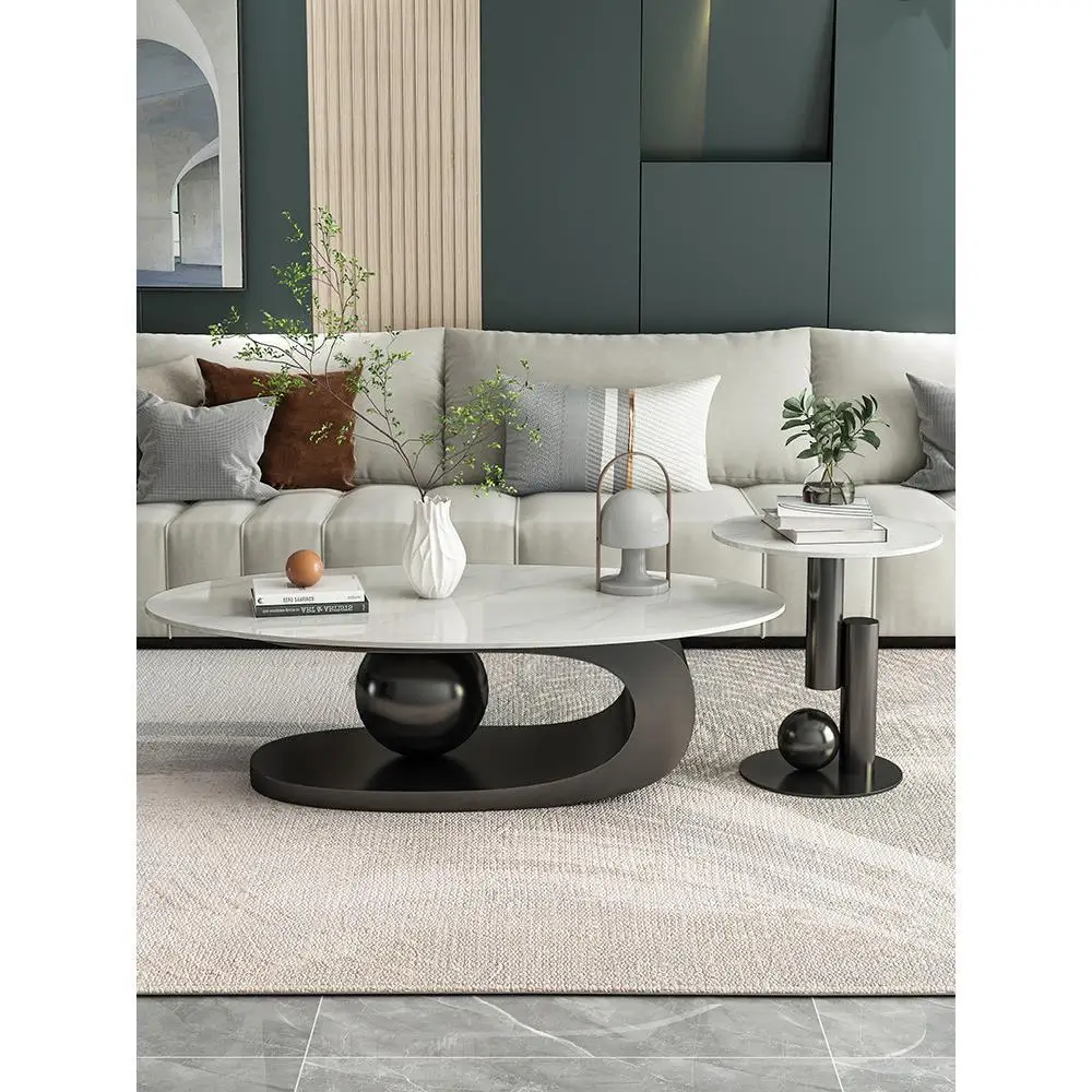 Итальянский светлый роскошный журнальный столик из каменной плиты, овальный современный простой бытовой журнальный столик для небольшой квартиры