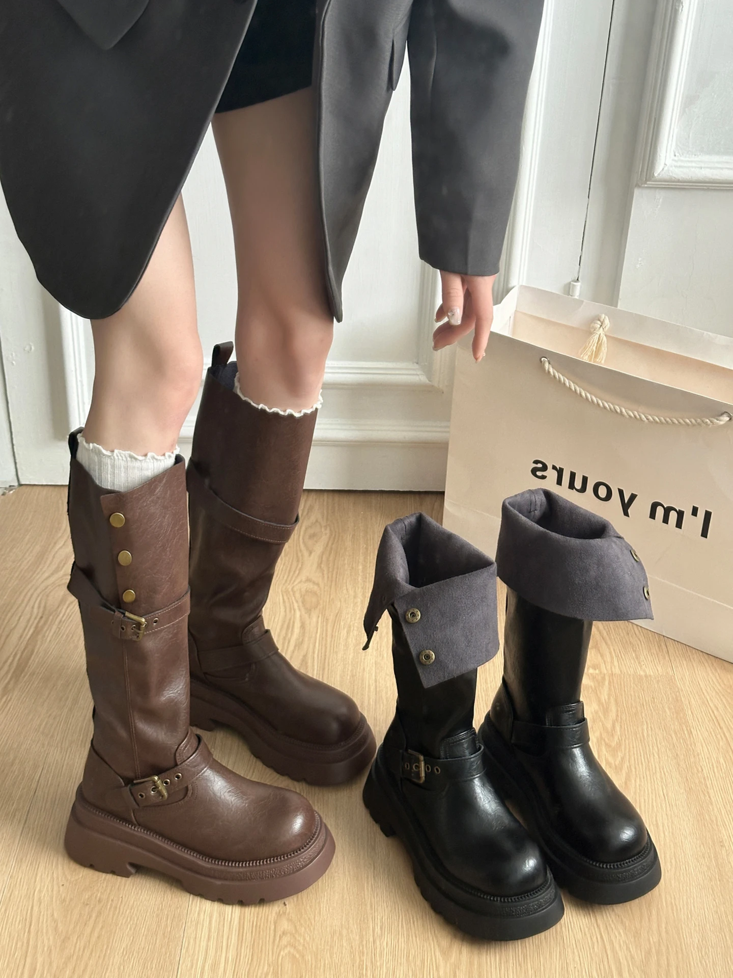 

Retro Thick Bottom Brown Long Boots Women's 2026 Autumn Winter New Style Mermaid Knight High Boots Not over Knee Fashion Boots