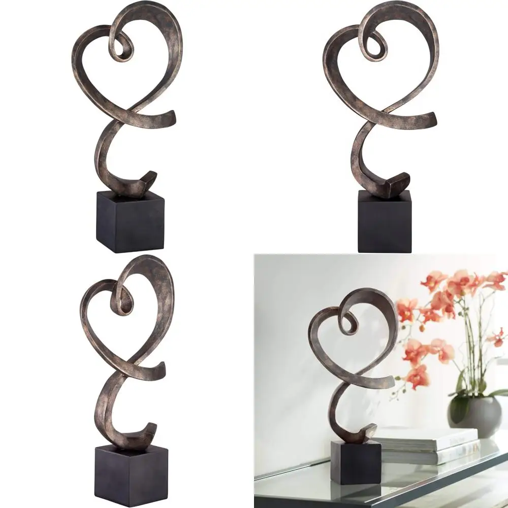 

Modern Swirling Heart Sculpture, 17.25 High, Brushed Nickel Finish, Contemporary Art Décor