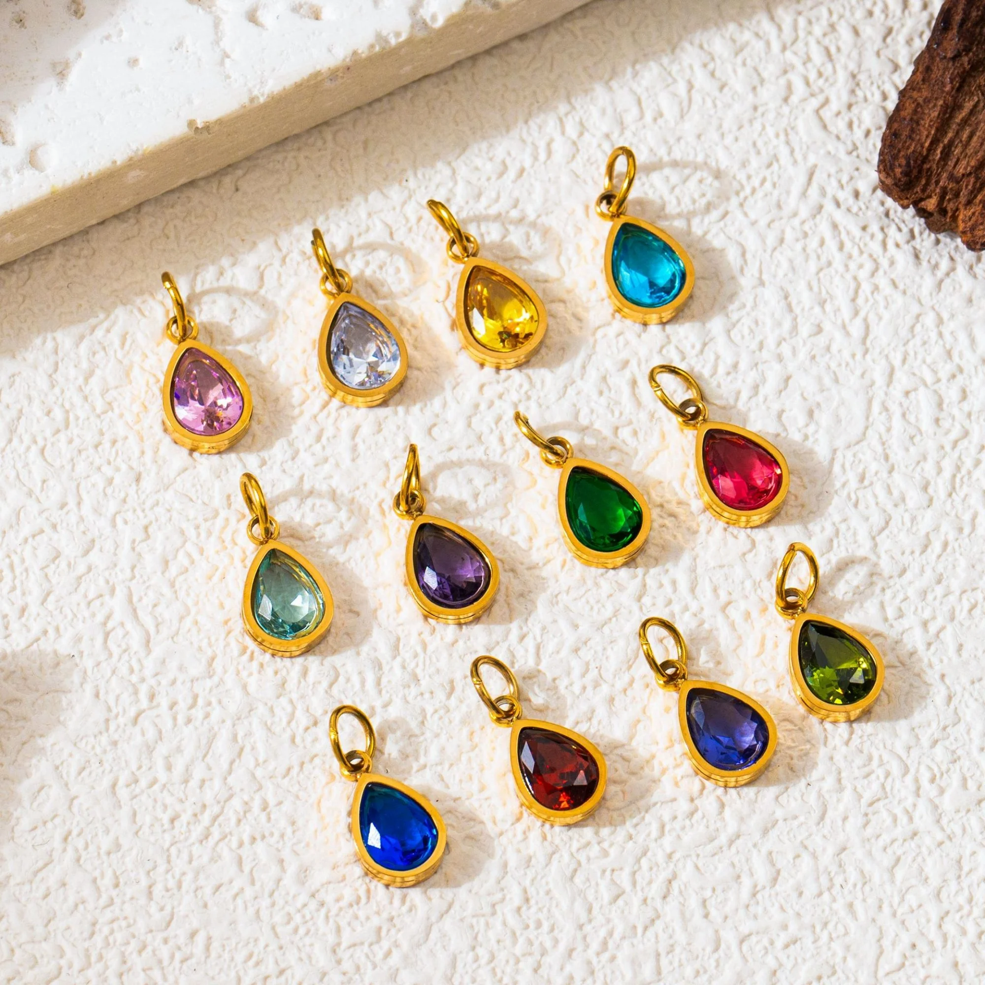 

High quality 18K gold-plated colored gemstone teardrop pendant DIY jewelry necklace accessories
