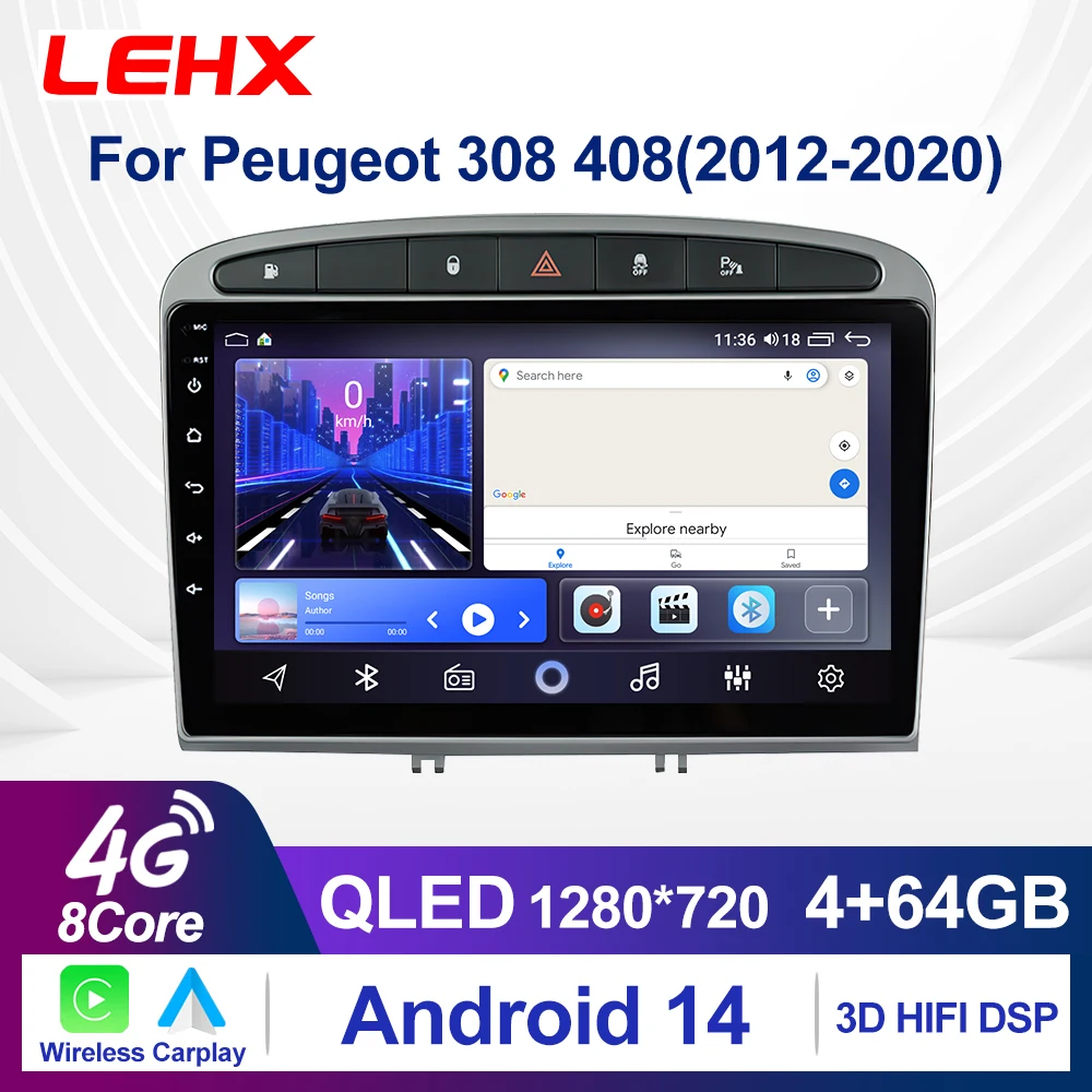 LEHX Pro 9 Inch 2 Din Android 14 Car Radio Multimedia Video Player For 2010 - 2016 PEUGEOT 308 408 autoradio Carplay 4G gps