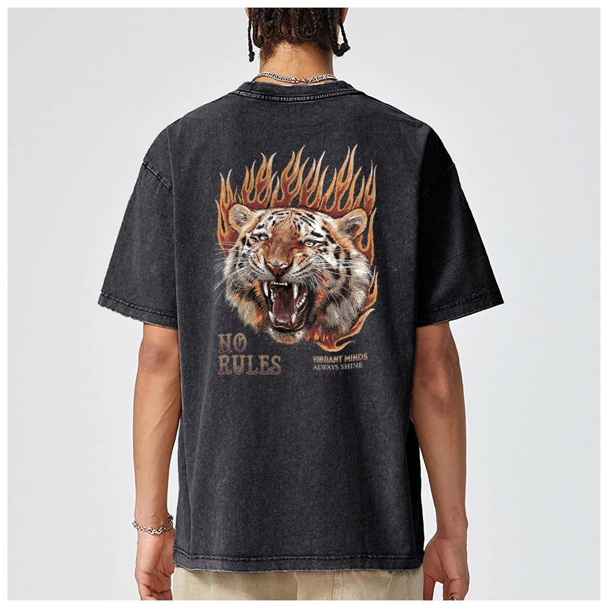 Street Tiger certified grinders Hiphop graffiti Tops Oversized Printed T shirt mens t-shirt Fashion Casual Vintage Washed Cotton