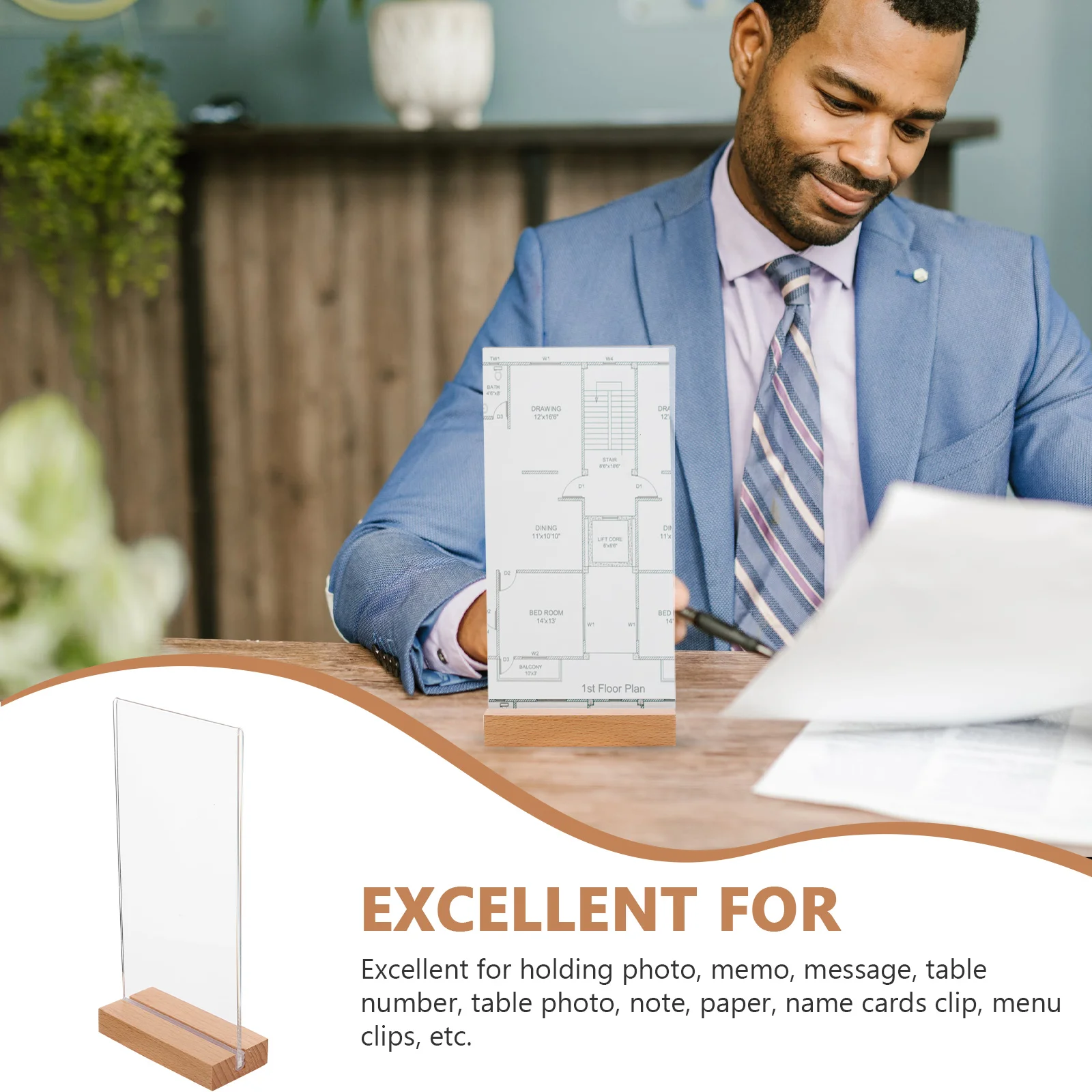 

1 set Acrylic Sign Holder Clear Tabletop Note Display Stand For Menu Photo Name Card Ad Paper Desktop Organizer Rack