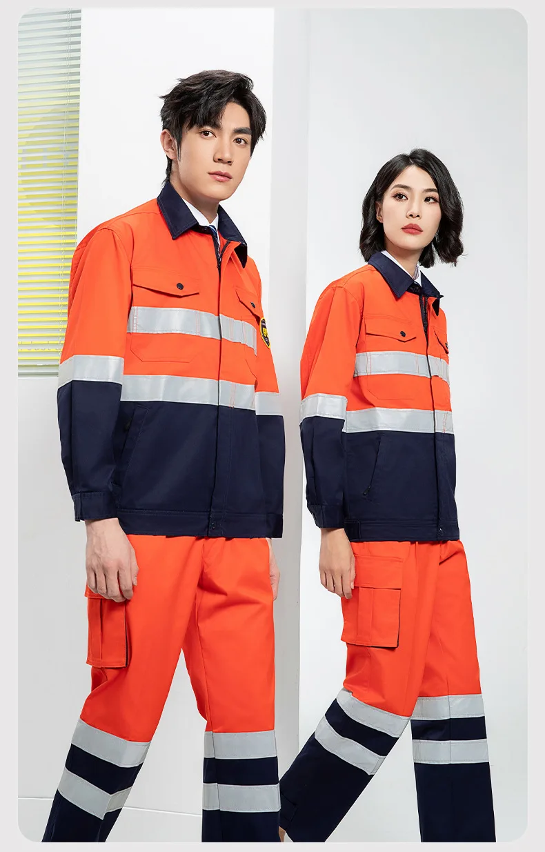 Anti static Hi Vis Reflective Safety Work Polo Shirt and trousers Men Women Long Sleeve with Pocket Workwear Two Tone Miner suit