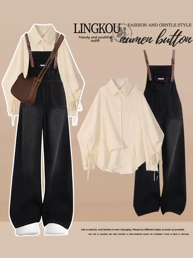 Mono vaquero informal para mujer, conjunto de dos piezas irt y Jeans, diseño coreano, Faion de primavera de talla grande con botones Ne