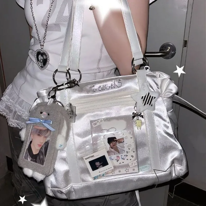

HAEX Y2K Women Tote Bags 2025 Subculture DIY Anime Badge Card Show Ita Bag Female Harajuku Daily Students Commute Bolso Mujer
