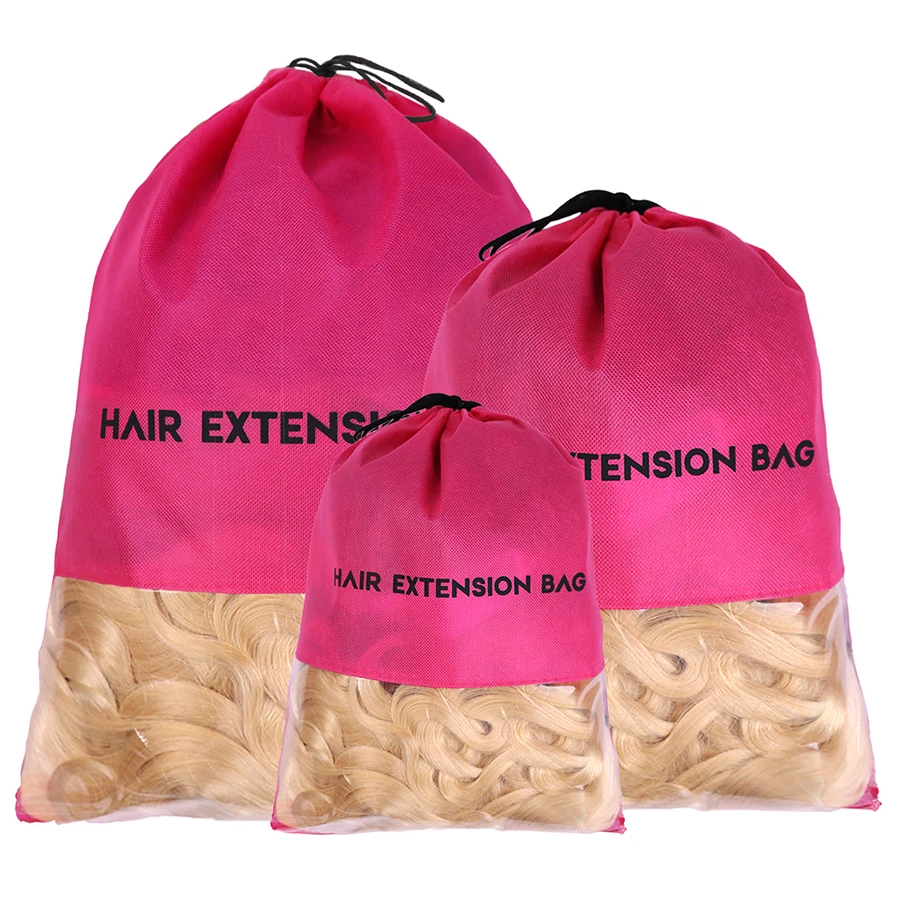 6 قطع من أكياس الأحذية غير المنسوجة لأكياس الشعر المستعار المحمولة مع نافذة شفافة، حقيبة تخزين شعر مستعار للسفر برباط مقاوم للغبار للنساء