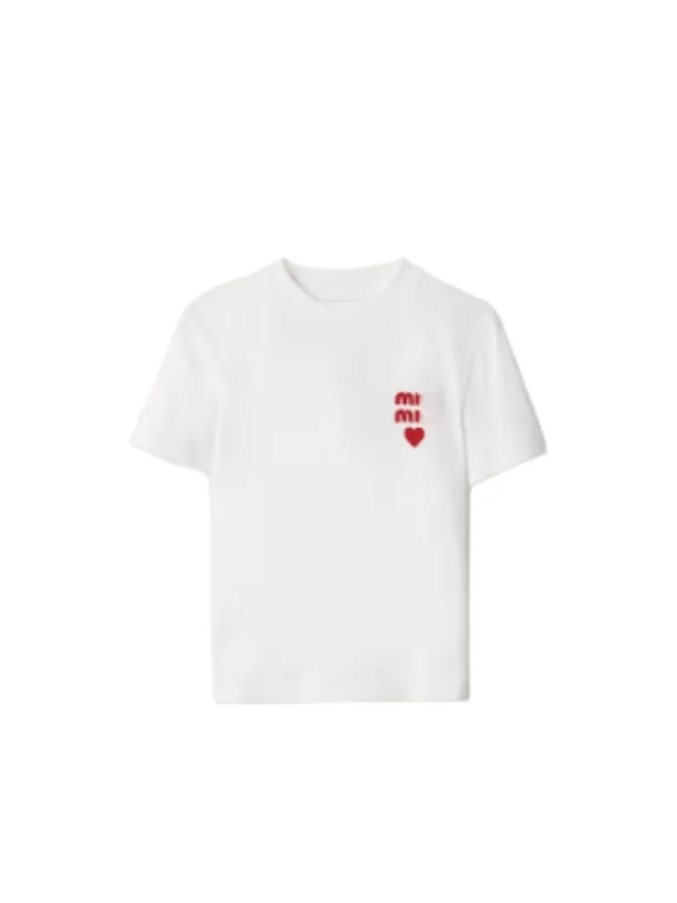 

Fashionable Short Sleeve T-Shirt Embroidered Letter Heart Logo Casual Fit Cotton Summer Top Age-Defying Royalty High-End Design