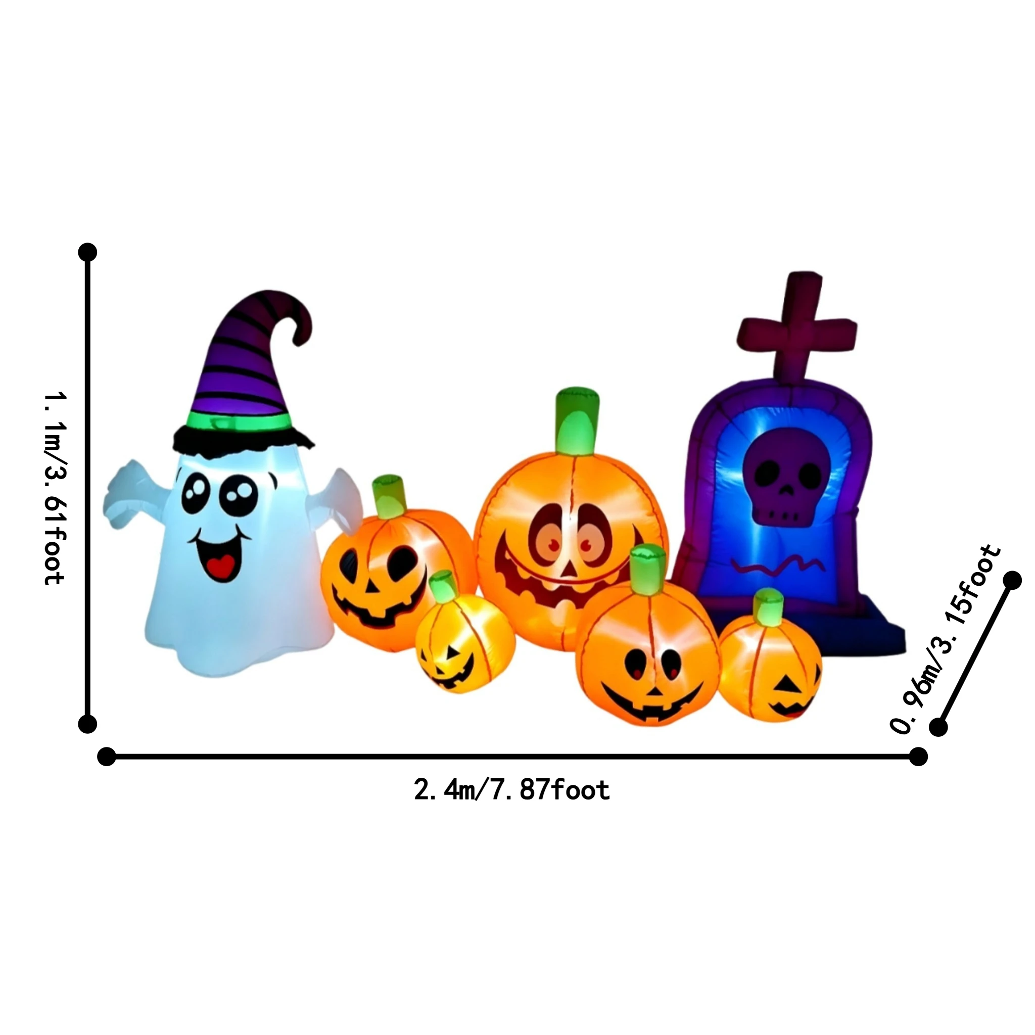 Halloween Ghost Pumpkin Tombstone Outdoor Holiday Decorations LED Inflatable Model For Backyard Garden Party Decor