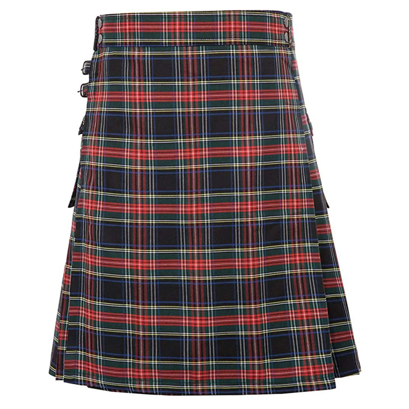 Men's Fashion Pleated Skirt Scottish Style Plaid Striped Waistband Contrast Color Pocket Kilt Sports Fillibeg Summer Philabeg