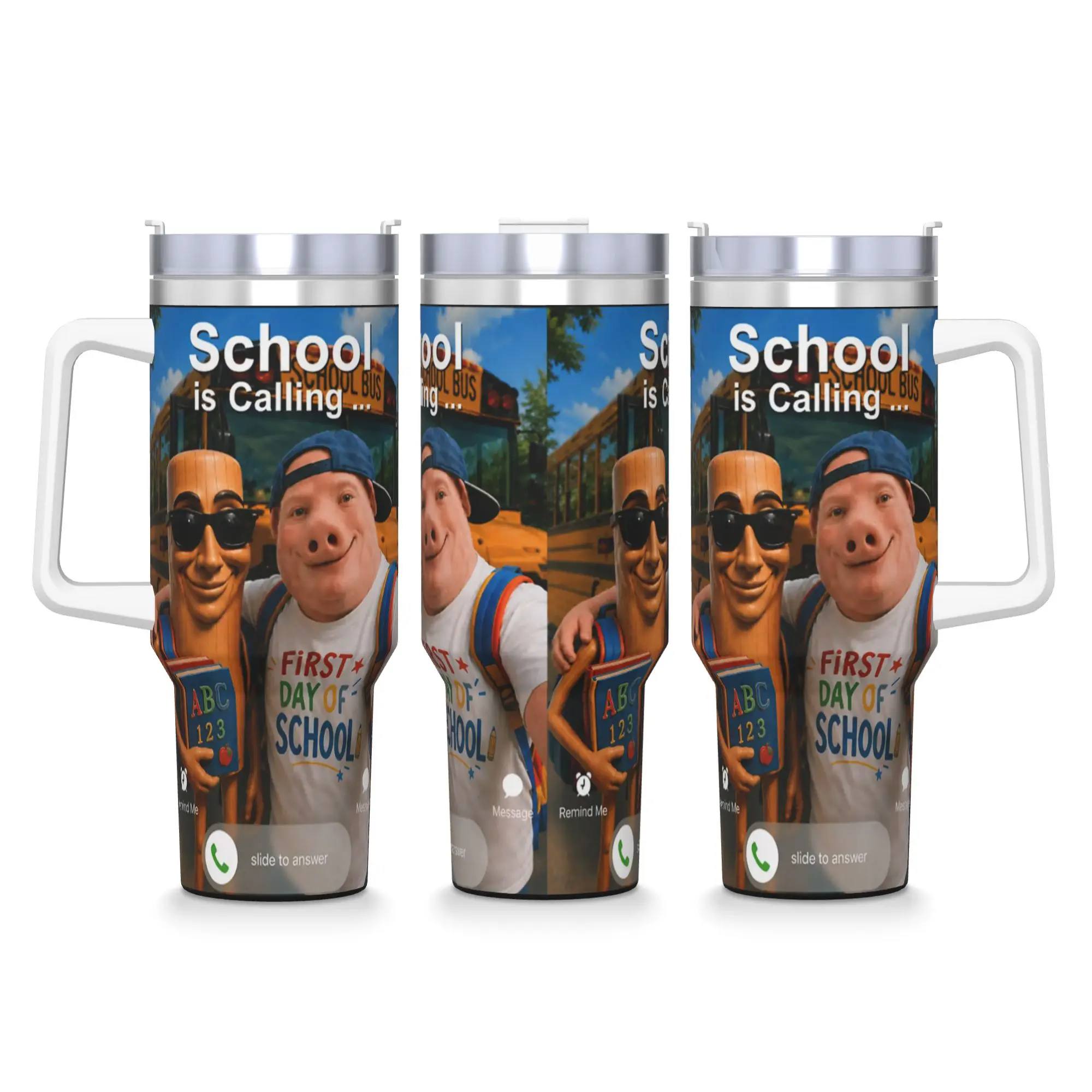 John Pork and Tung Tung Tung Sahur Back to School is Calling Stainless Steel Tumbler Beach Mugs Cup 40oz Coffee Mug