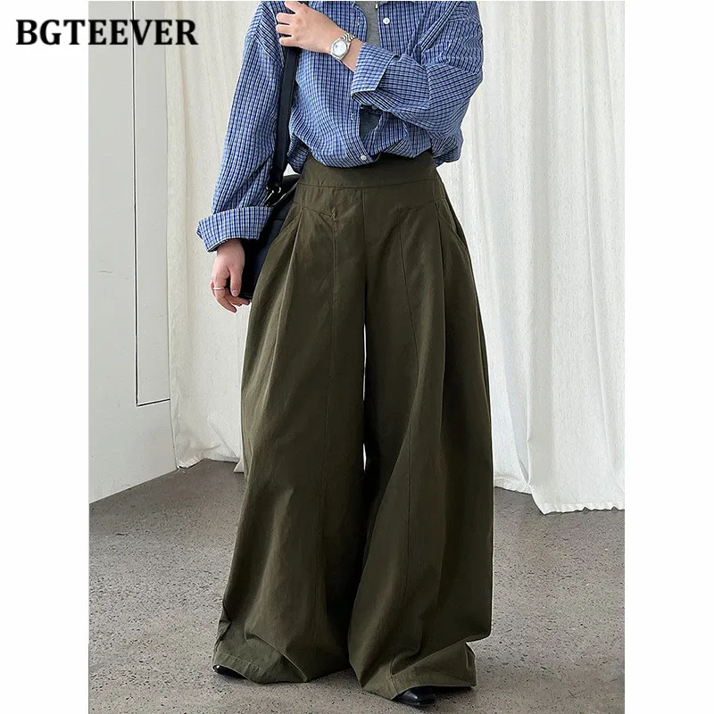 

BGTEEVER Stylish Loose Wide Leg Trousers for Women Spring Autumn High Waist Ladies Straight Pants