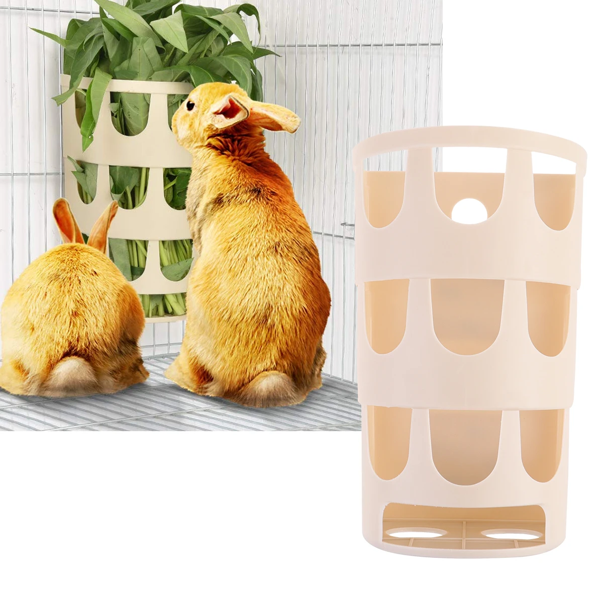 

2Pcs Grass Feeder Rabbit Cage Rack Khaki Durable Antibite Multiple Holes Pet Feeding Tool Grass Feeder Rabbit