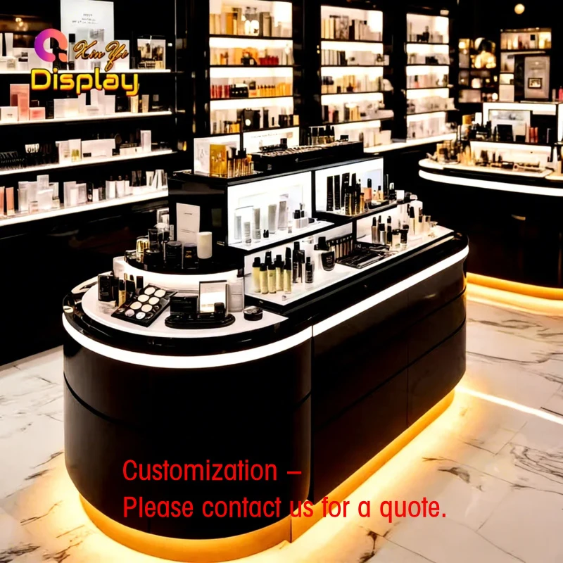 custom.Modern Luxury Stainless Steel Cosmetic Display Custom LED Lighting Recyclable Customizable Size Color C