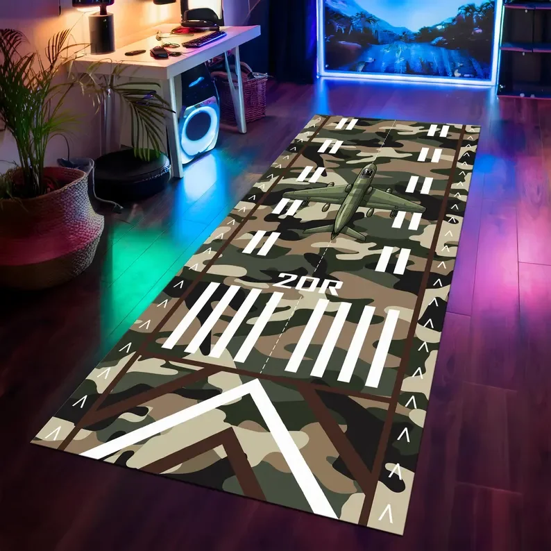 

Military Runway Rug Airport Rug Plane Rug Aviation F16 Rug Military Aircraft Camouflage Rug Army Green Rug Playing Mat Childs