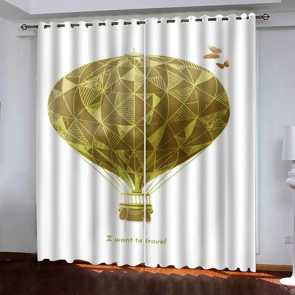 Shade Curtain 3D Cartoon Hot Air Balloon Curtains For Living Room 2 Elegant Pieces, Shading Window Curtain For Bedroom Decor