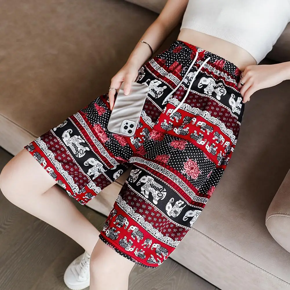 1PC Beach Shorts For Women Men Summer Boho Festival Elephant Pattern Short Pants Baggy Hippie Bohemian Travel Clothes