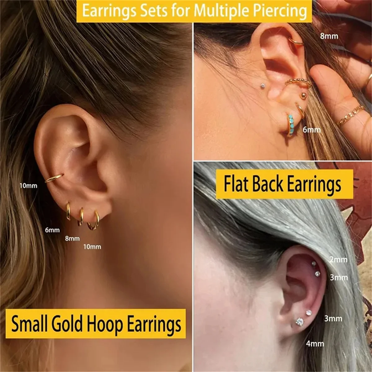 3/5/6/10pcs Hypoallergenic Sta - огляд і ціна Tragus Flat Back