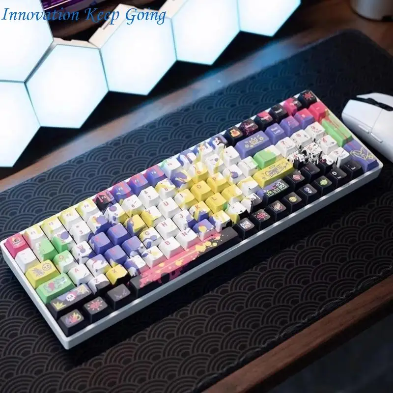 E65C 130PCS Graffiti Pattern Side Print Light Through Keycaps For Mechanical Keyboard