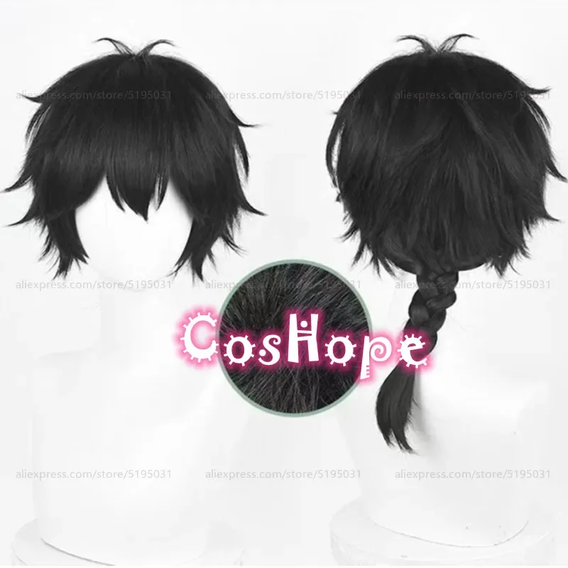 JO togame คอสเพลย์วิกผมสั้นใส่ได้ทั้งชายและหญิง35ซม. พร้อมผมหยิกเป็นฝอยวิกผมปลอมสีดำคอสเพลย์อนิเมะวิกผมสังเคราะห์ทนความร้อน