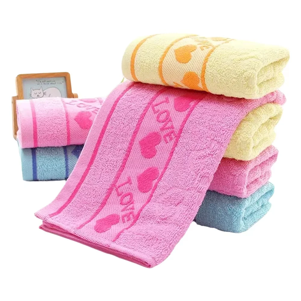 Cotton LOVE Heart Jacquard Hand Towel Soft Super Absorbent Lint Free Pink Blue Yellow 3 Colors - Bathroom Face Towel for Weddi
