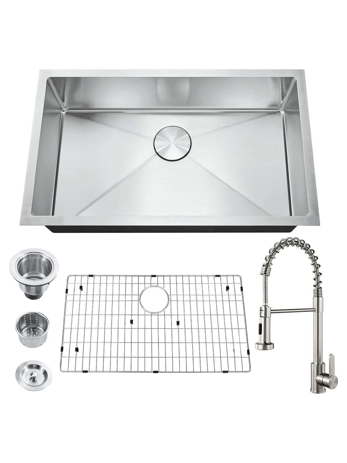 

Undermount Kitchen Sink, Stainless Steel Single Bowl Kitchen Workstaion Sink Basin, Handmade Kitchen Sink with Faucet 30Inch