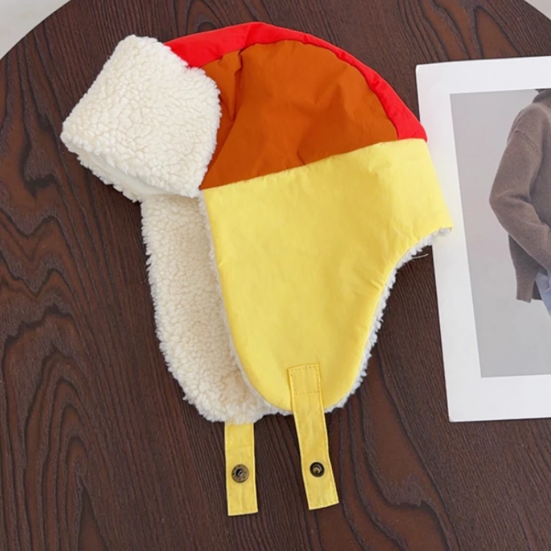 Korean Color-blocked Padded Flying Bomber Hats Winter Men's and Women's Outdoor Warm Ear Protection Riding Ski Lei Feng Hat