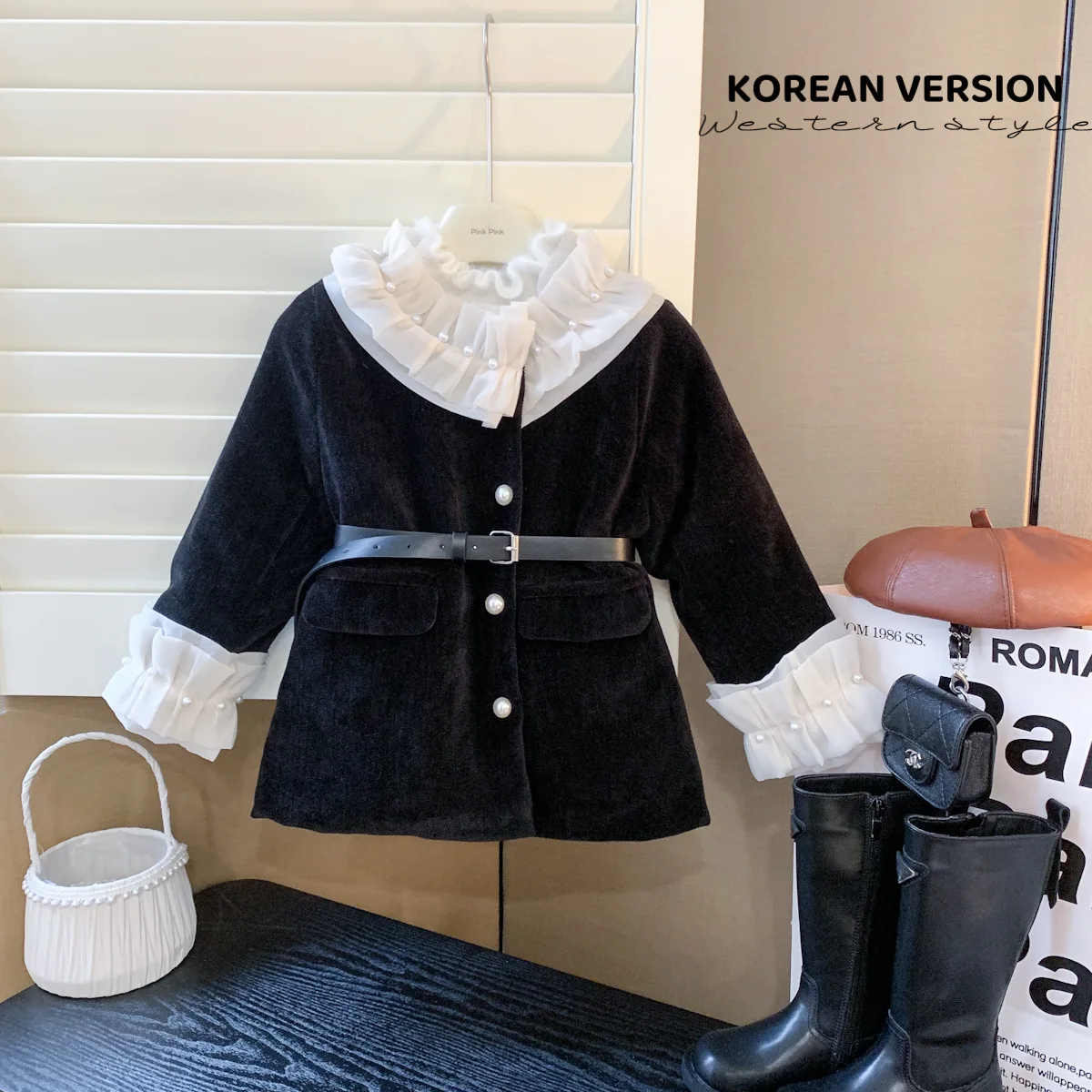 

Parent-child Outfit 2023 Winter New Girl Pearl Lace Mid Length Clip Cotton Outer Fashionable and Versatile