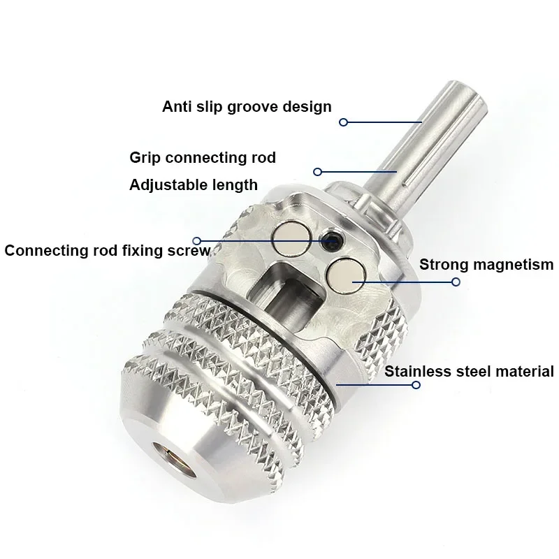 Impugnatura per macchina per tatuaggi di alta qualità Impugnatura per ago a pressione per tatuaggio in acciaio inossidabile Impugnatura in gomma gratuita Forte impugnatura di aspirazione magnetica 33mm/28mm