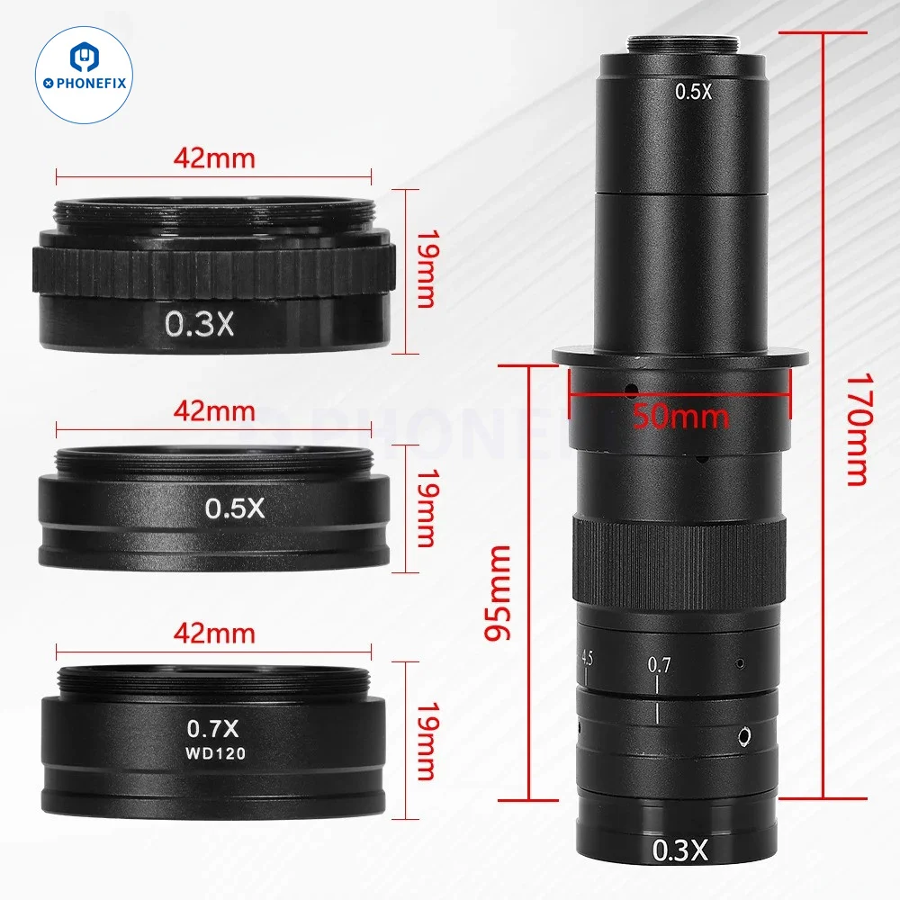 2X 1.5X 0.7X 0.5X 0.3X Barlow Auxiliary Objective Glass HD Lens for Industrial Microscope Camera 10A 180X 300X C MOUNT Lens