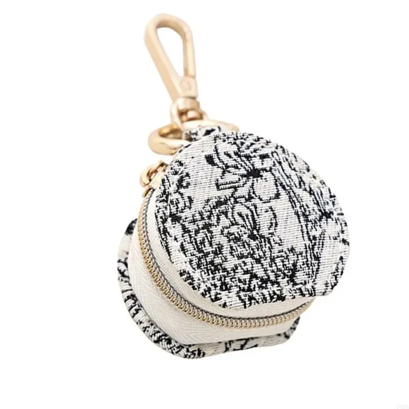 P88A Mini Keychain Jewelry Box مع Zipper Closure Pu Leather Ring Keyring