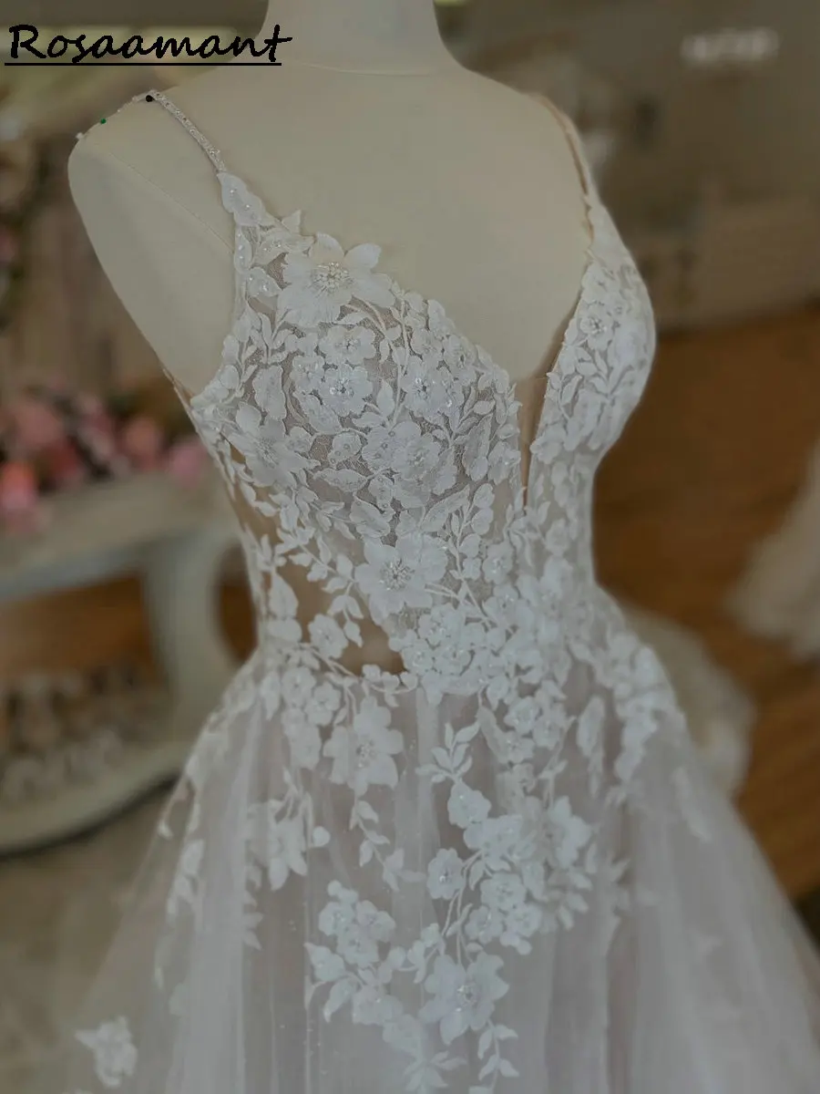 Деревенские свадебные платья трапециевидной формы на бретельках с открытой спиной и аппликациями без рукавов, кружевные деревенские свадебные платья