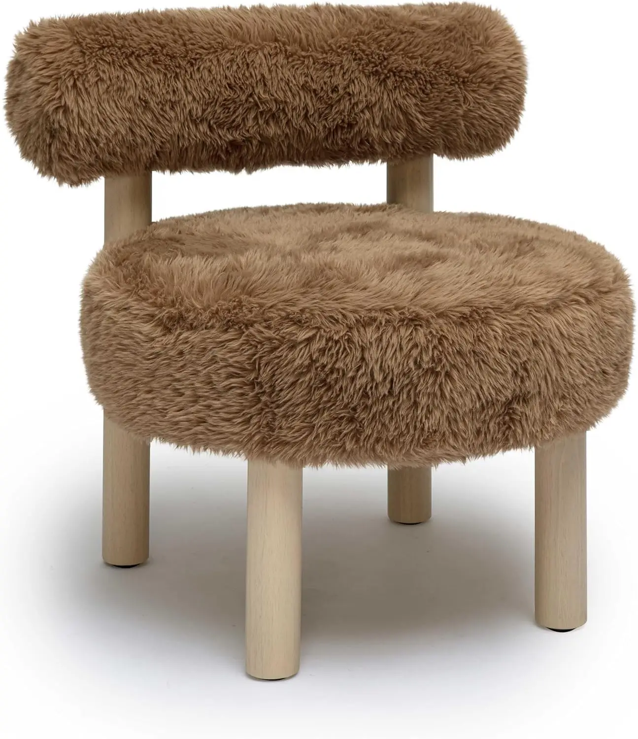 Sillón decorativo de piel sintética vegana color taupe oscuro para interiores, patas de madera, elegante