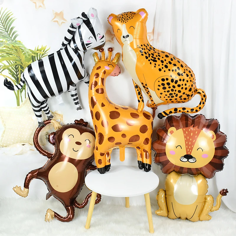 Globos de Aluminio con Temática de Animales de Dibujos Animados, Selva, Safari, León, Cebra, Elefante, Jirafa, Decoración para Fiestas de Cumpleaños Infantiles