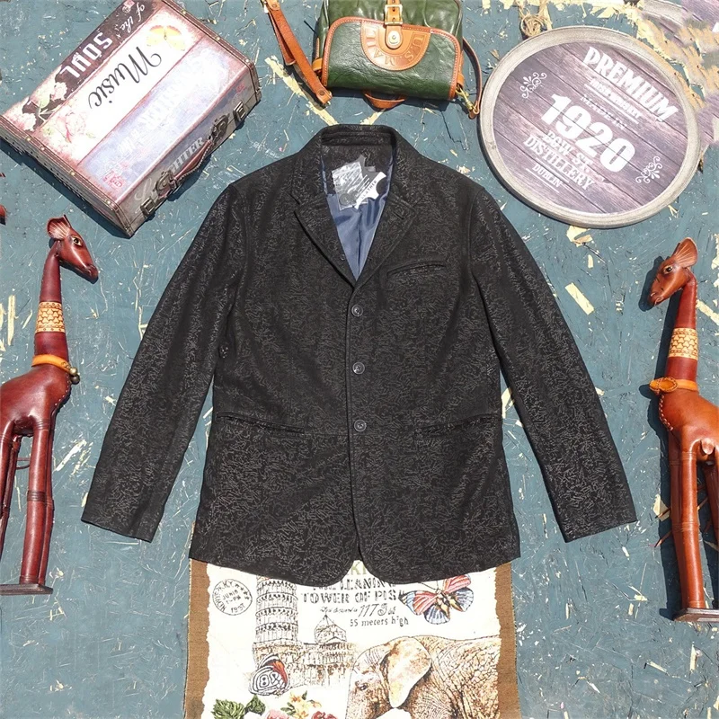 

Lightweight Soft Lambskin Genuine Leather Jaet Men's Busin Casual Laser Enaving Printed Suit Casual Lightweight