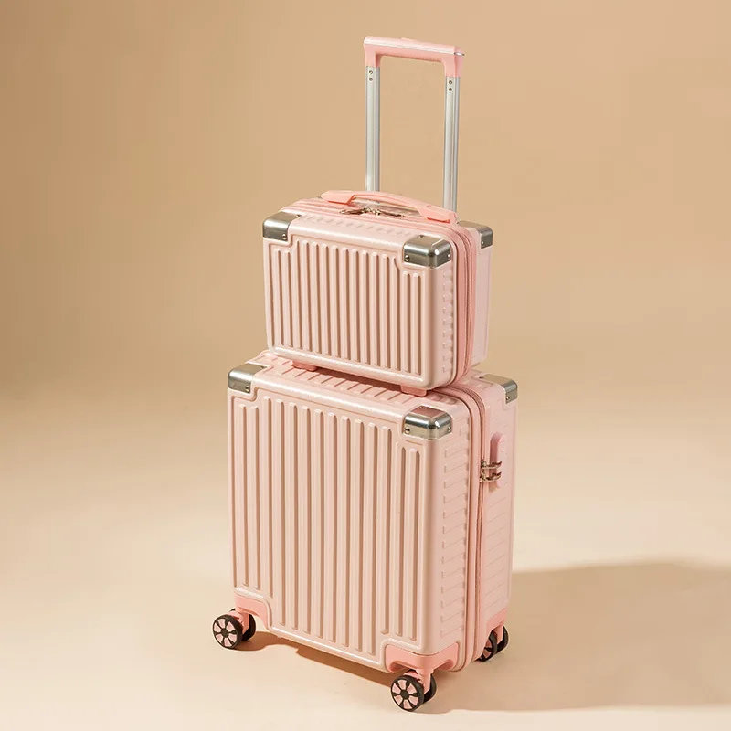 Valise de voyage portable avec cadre en aluminium, valise d'embarquement, mini boîte à mot de passe, roue universelle, sac à bagages roulant, 18"