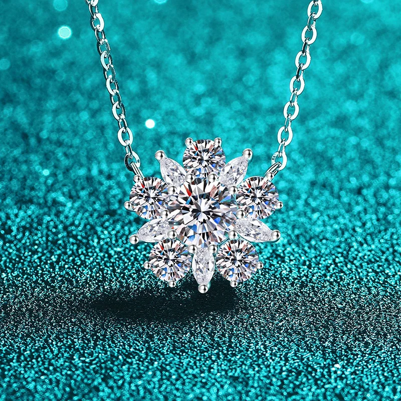 

Ourfuno Elegant 1CT Moissanite Necklace For Women Delicate 925 Sterling Silver Sunflower Pendant Necklace Party Wedding Jewelry