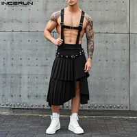 INCERUN, pantalones informales de verano y primavera para hombre, faldas plisadas irregulares, pantalones largos, ropa de calle informal, pantalones de pierna ancha para hombre