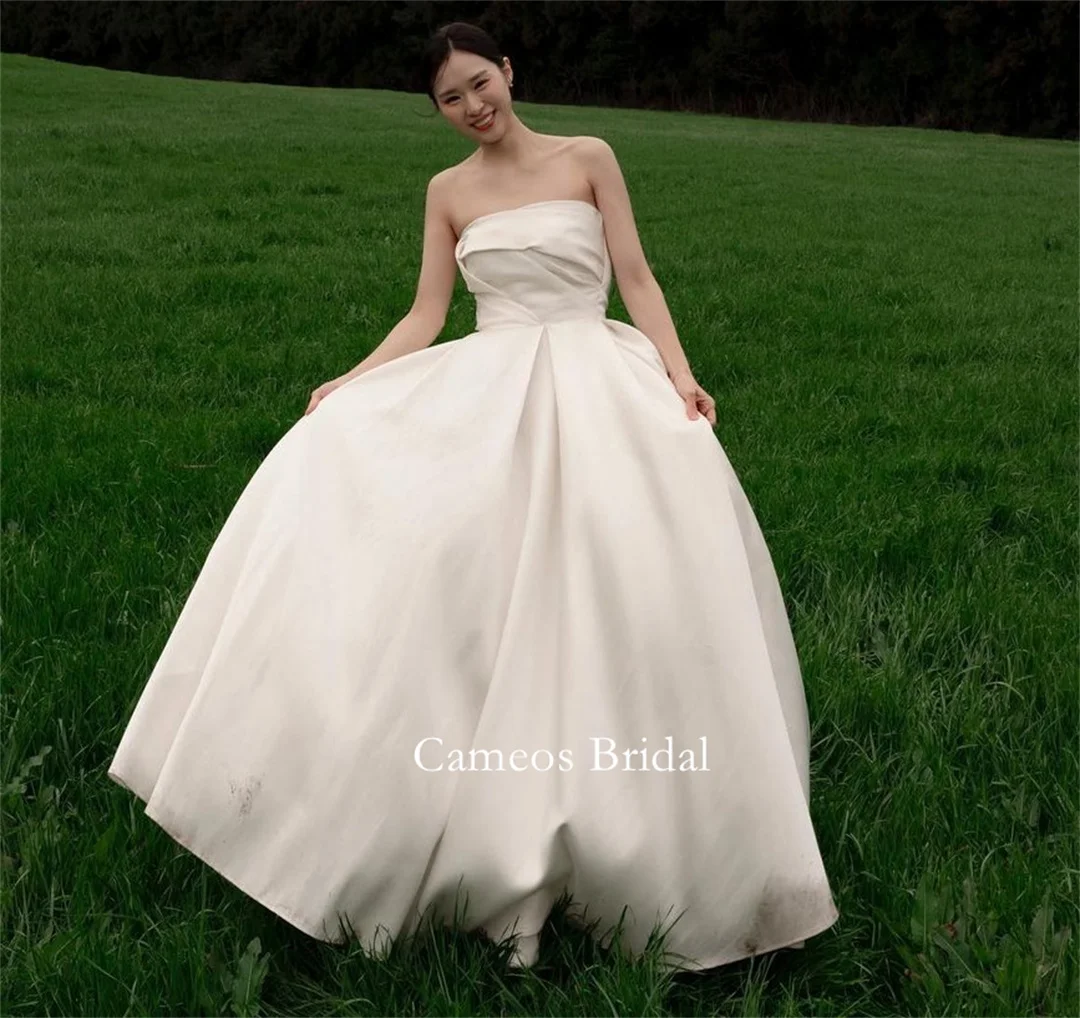 

SONDR Strapless Korea A-Line Wedding Dress Custom Made Formal Satin Corset Bride Dress Ivory 웨딩드레스 Wedding Gown Bridal