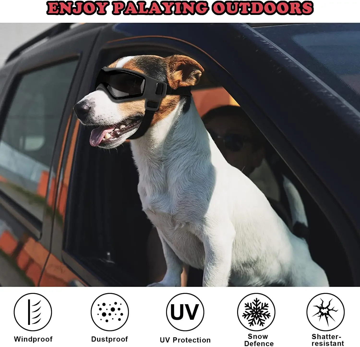 ATUBAN-gafas de protección UV para perros, protección contra la nieve de protección contra el viento con correa ajustable, protección contra el polvo